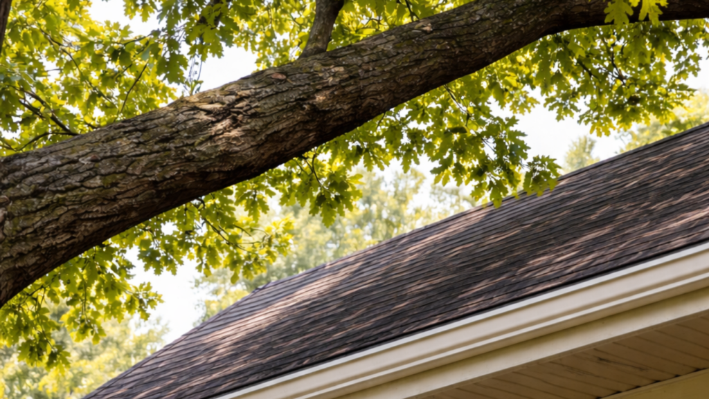 tree branch above roof