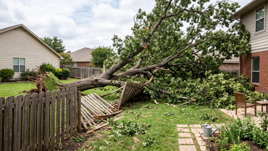neighbors tree falling on a fence