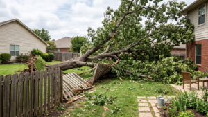 neighbors tree falling on a fence